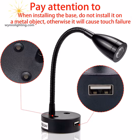 Tianhua European Lightweight Adjustable 3 Dimmer Brightness Foldable 3AAA Battery LED Nail Light Reading Table Lamp with USB Port Charger